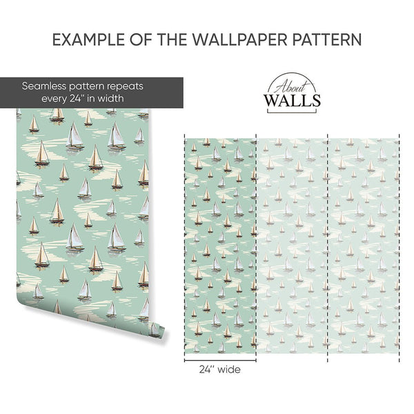 Light Green Sailboats Wallpaper A077 - CostaCover-Peel and stick Removable Wallpaper-Abstract-abstract wall art-abstract wallpaper