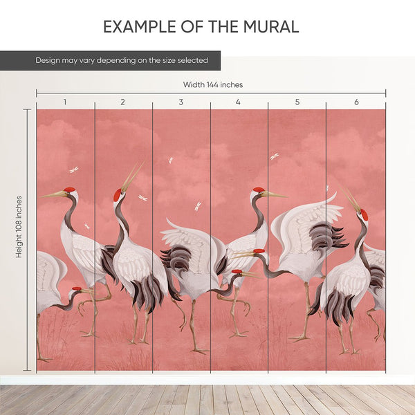 Pink Japanese Cranes Wall Mural WM108 - CostaCover - Peel and stick Removable Wallpaper - accent wallpaper - adhesive wallpaper - bathroom wallpaper