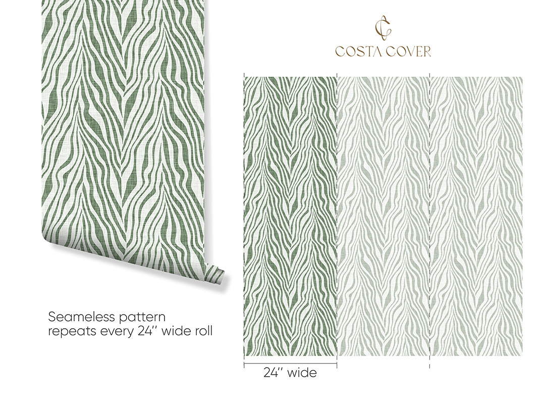 Abstract Green Zebra Grasscloth Wallpaper CG020