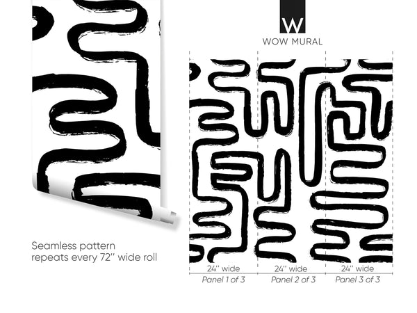 Black & White Lines Wallpaper W045 - CostaCover - Peel and stick Removable Wallpaper - Abstract - abstract lines - abstract wall art