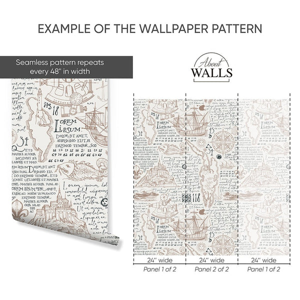 Antique Nautical Map Wallpaper A093 - CostaCover-Peel and stick Removable Wallpaper-abstract wallpaper-accent wallpaper