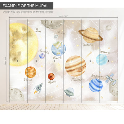 Beige Blue Solar System with Planets Self Adhesive Wall Mural WM079