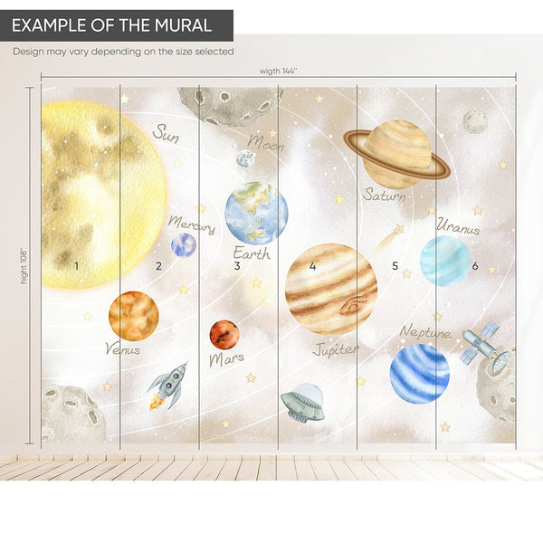 Beige Blue Solar System Wall Mural WM079 - CostaCover - Peel and stick Removable Wallpaper - abstract wallpaper - adhesive wallpaper - Aqua blue wallpaper