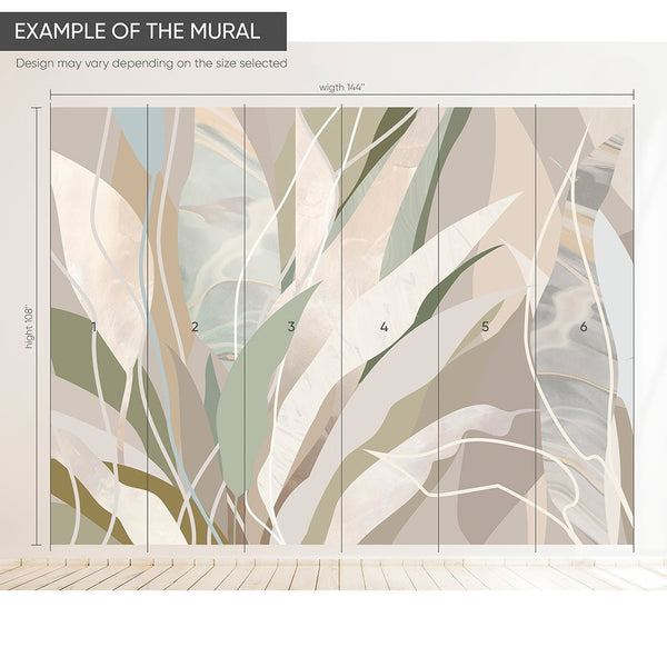 Beige Green Leaves Wall Mural AM079 - CostaCover - Peel and stick Removable Wallpaper - about walls - Abstract - abstract floral
