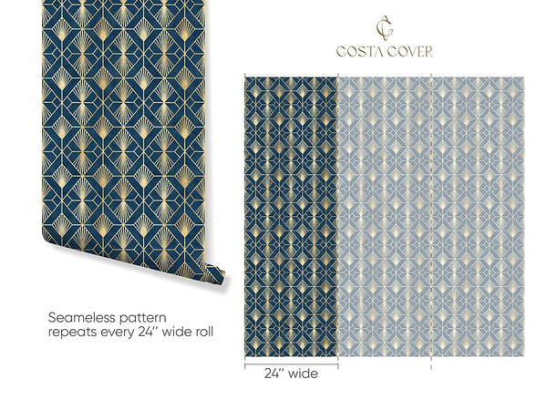 Navy Blue Art Deco Wallpaper CC333 - CostaCover - Peel and stick Removable Wallpaper - Abstract - abstract floral - Abstract Labyrinth Lines