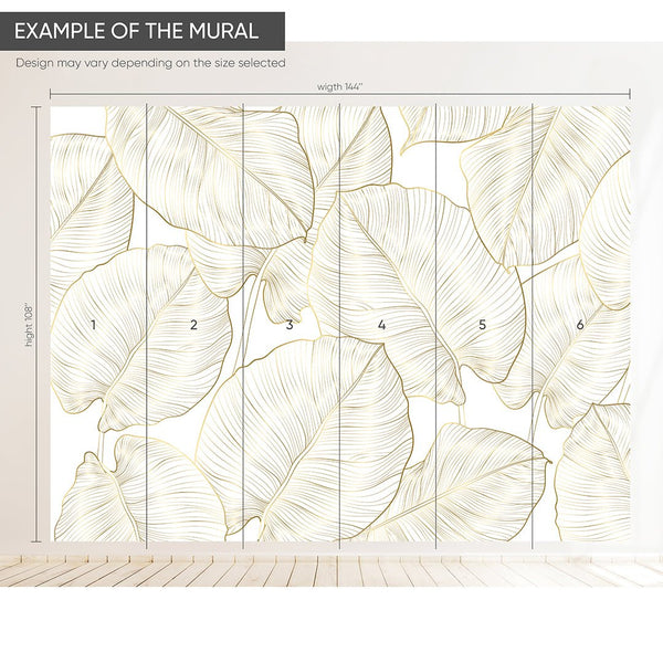 White Gold Effect Leaves Wall Mural CCM181 - CostaCover - Peel and stick Removable Wallpaper - Abstract - Abstract Beige Gold Stripes Waves Removable Wallpaper near me - abstract floral
