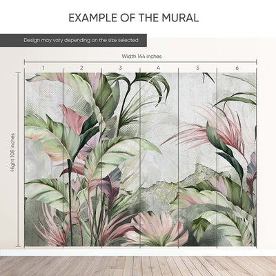 Green Pink Palm Leaves Wall Mural SM013