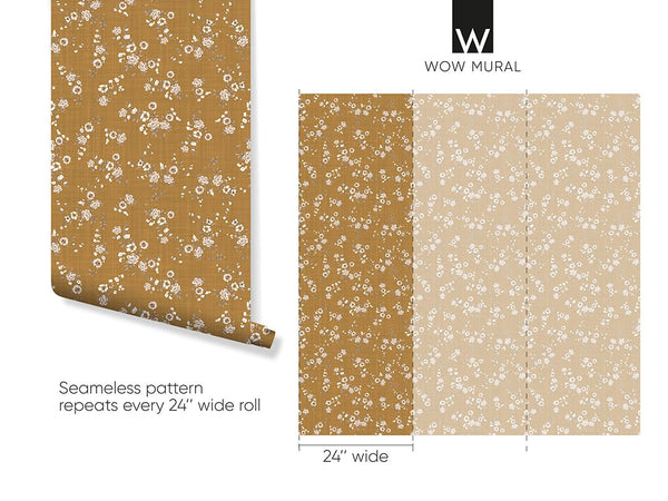Ocher Mini Floral Wallpaper W148 - CostaCover - Peel and stick Removable Wallpaper - abstract floral - abstract wallpaper - accent wallpaper