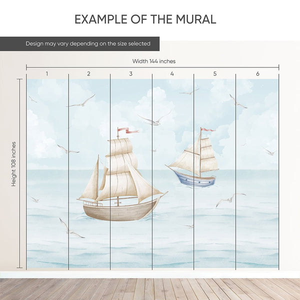 Blue Beige Sailboats Wall Mural AM151 - CostaCover-Peel and stick Removable Wallpaper-Abstract-abstract wallpaper-accent wallpaper