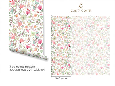 Pink Green Floral Wallpaper CC345