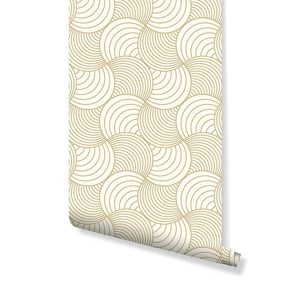 Abstract Beige Stripes Wallpaper CC157 - CostaCover - Peel and stick Removable Wallpaper - 70's style - Abstract - Abstract Beige Gold Stripes Waves Removable Wallpaper