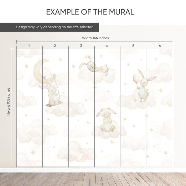 Beige Bunny on Clouds Wall Mural SM068 - CostaCover - Peel and stick Removable Wallpaper - Abstract - abstract wall art - abstract wallpaper