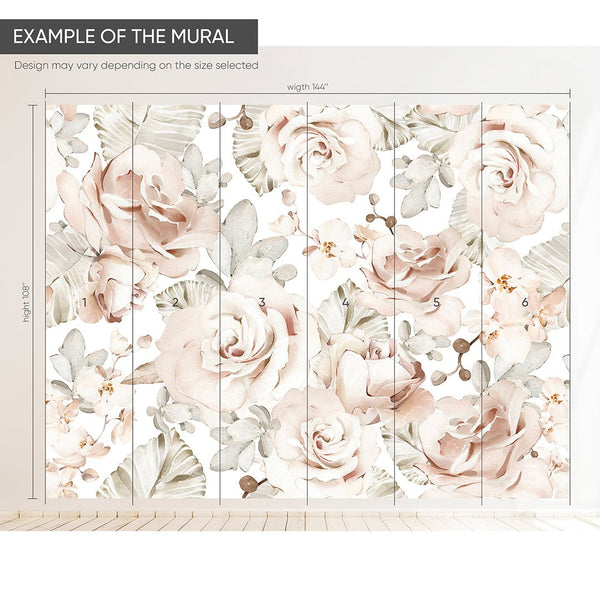Soft Roses & Eucalyptus Wall Mural WM023 - CostaCover - Peel and stick Removable Wallpaper - adhesive wallpaper - baby bedroom - bedroom interior