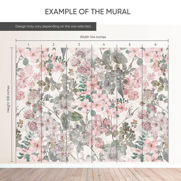 Pink Vintage Flowers Garden Wall Mural SM042 - CostaCover - Peel and stick Removable Wallpaper - abstract floral - abstract wallpaper - accent wallpaper