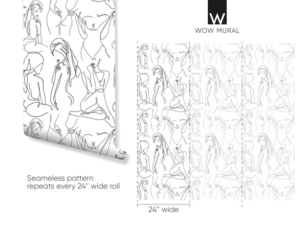 Body Line Art Wallpaper W060 - CostaCover - Peel and stick Removable Wallpaper - Abstract - abstract lines - abstract wall art