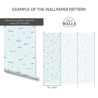 Light Blue Boat Sketch Wallpaper A079