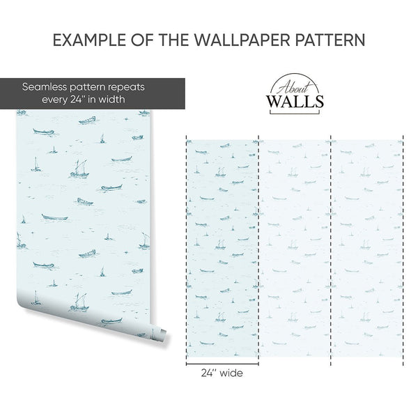 Light Blue Boat Sketch Wallpaper A079 - CostaCover-Peel and stick Removable Wallpaper-Abstract-abstract wall art-abstract wallpaper