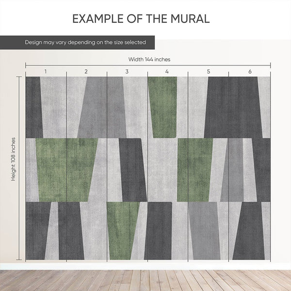 Green Gray Geometric Shapes Wall Mural AM126 - CostaCover - Peel and stick Removable Wallpaper - Abstract - abstract mural - abstract paint