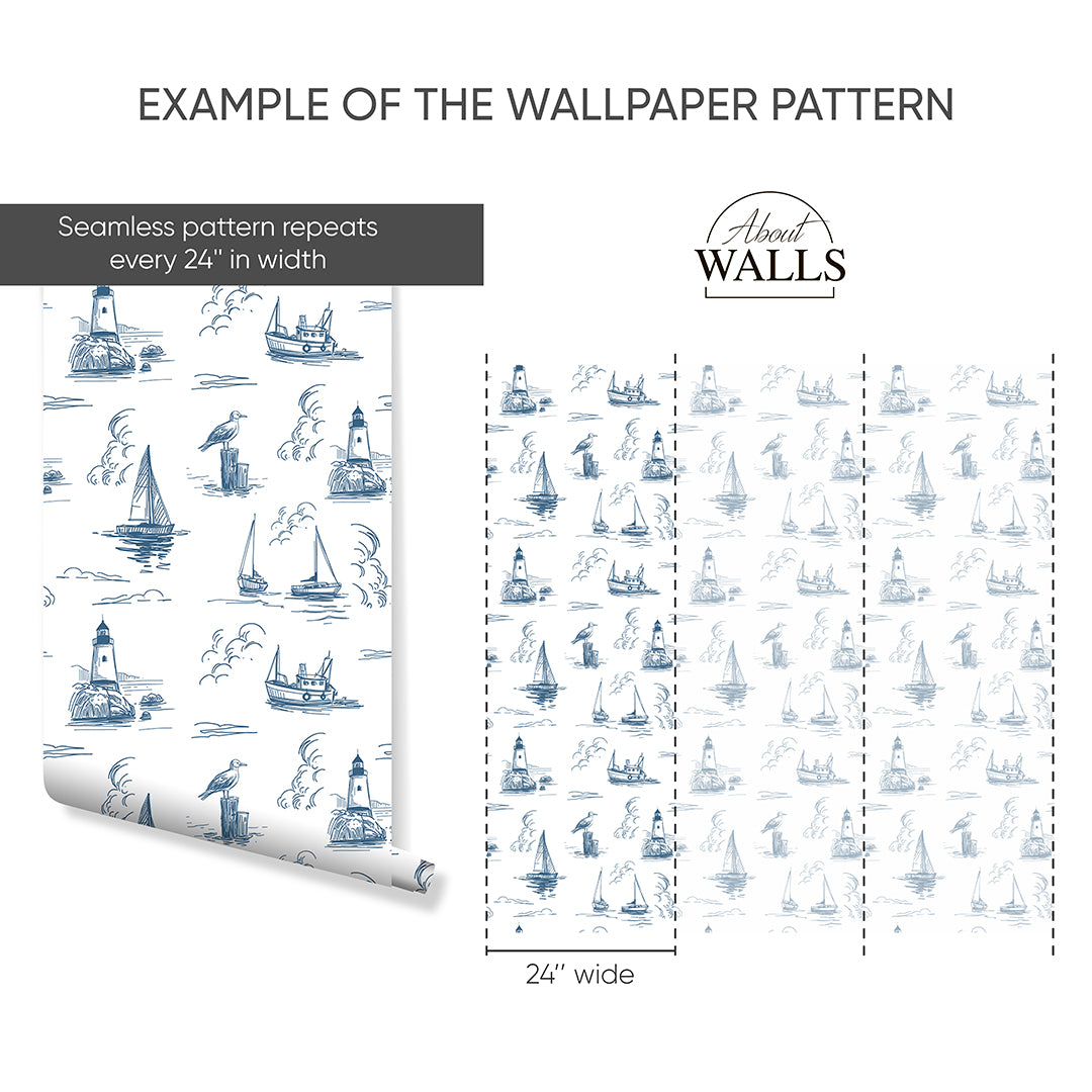 Blue Nautical Sketch Wallpaper A081