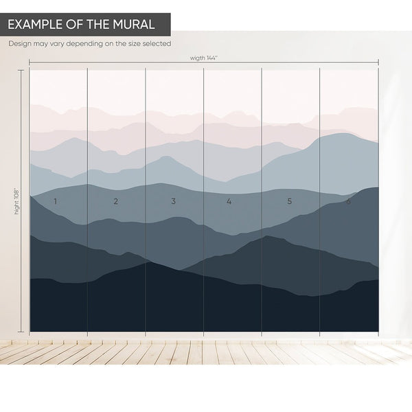 Pink Gray Mountains Wall Mural WM039 - CostaCover - Peel and stick Removable Wallpaper - Abstract - abstract lines - abstract wall art