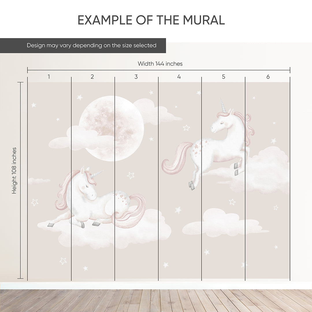 Beige Unicorns & Moon Wall Mural AM128