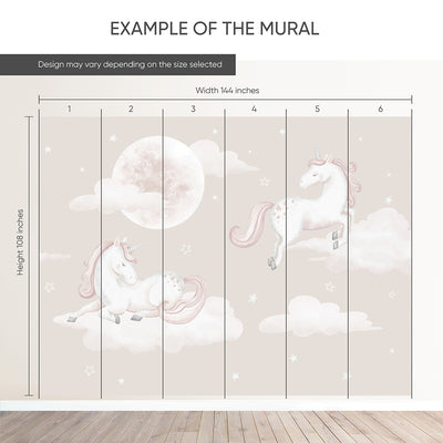 Beige Unicorns & Moon Wall Mural AM128