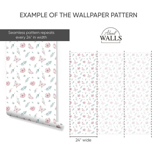 Tiny Floral Butterfly Wallpaper A051 - CostaCover-Peel and stick Removable Wallpaper-abstract floral-abstract wall art-accent wallpaper