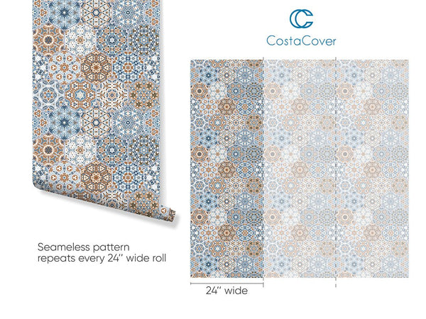 Moroccan Tile Wallpaper CC198 - CostaCover - Peel and stick Removable Wallpaper - adhesive wallpaper - Backsplash panels - bathroom wallpaper