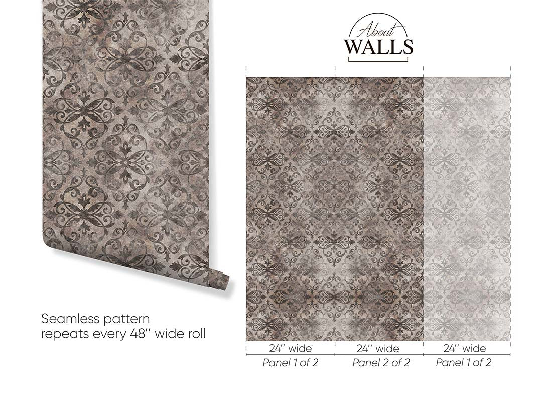 Vintage Brown Damask Wallpaper A022