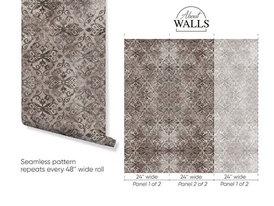 Vintage Brown Damask Wallpaper A022