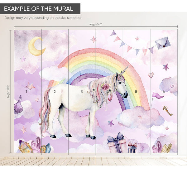 Fairy Unicorn & Rainbow Wall Mural WM068 - CostaCover - Peel and stick Removable Wallpaper - abstract wallpaper - accent wallpaper - adhesive wallpaper
