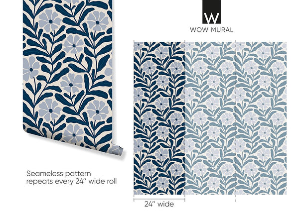 Blue Floral Botanical Wallpaper W142 - CostaCover-Peel and stick Removable Wallpaper-Abstract-abstract floral-Abstract Labyrinth Lines