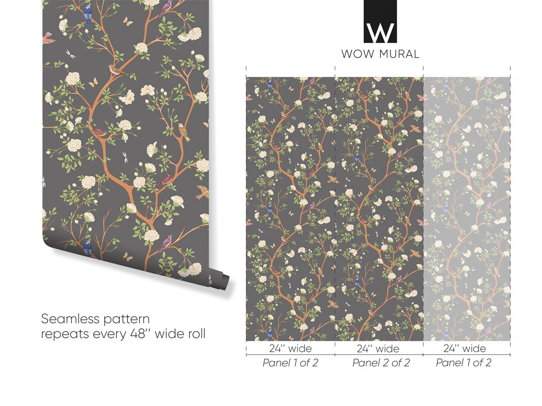 Dark Gray Blossom Trees Wallpaper W057