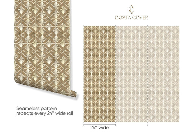 Pale Brown Art Deco Wallpaper CC334 - CostaCover - Peel and stick Removable Wallpaper - Abstract - abstract floral - abstract lines