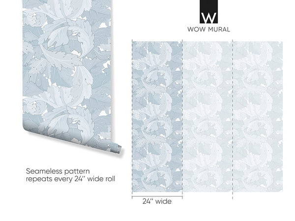 Blue Acanthus by Morris Wallpaper W120 - CostaCover - Peel and stick Removable Wallpaper - abstract floral - abstract wall art - abstract wallpaper