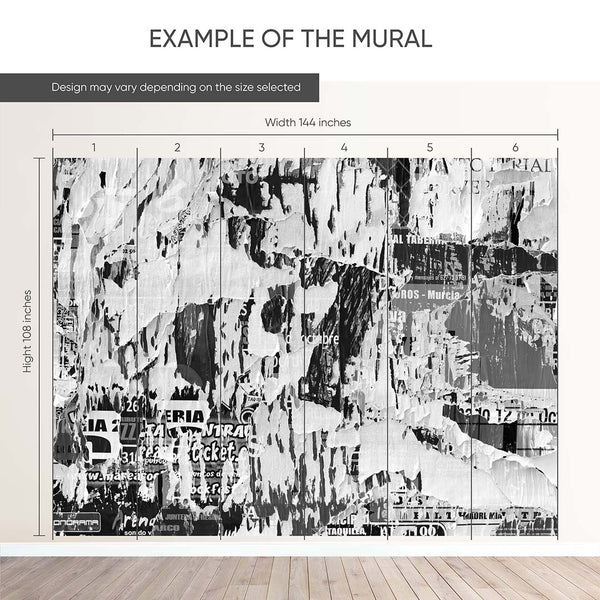 Black & White Torn Newspaper Wall Mural CCM196 - CostaCover - Peel and stick Removable Wallpaper - Abstract - abstract lines - abstract mural