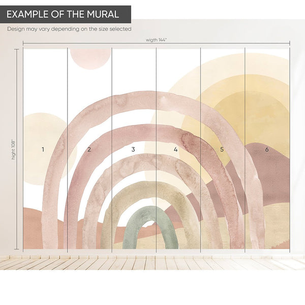 Boho Rainbow & Sun Wall Mural WM059 - CostaCover - Peel and stick Removable Wallpaper - Abstract - abstract wall art - abstract wallpaper