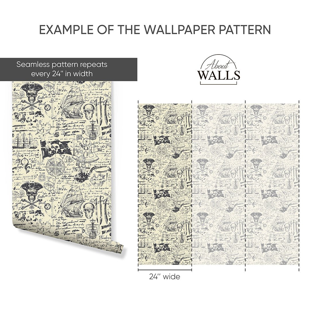 Vintage Pirate Map Wallpaper A094-CostaCover-Peel and stick Removable Wallpaper-abstract wallpaper-accent wallpaper-adhesive wallpaper