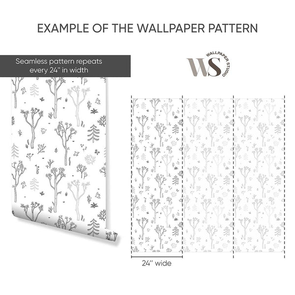 Black & White Tree Forest Wallpaper S041 - CostaCover - Peel and stick Removable Wallpaper - abstract forest - abstract wall art - abstract wallpaper
