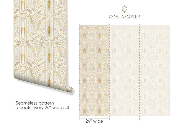 White Gold Effect Art Deco Wallpaper CC321 - CostaCover - Peel and stick Removable Wallpaper - abstract lines - abstract wallpaper - accent wallpaper