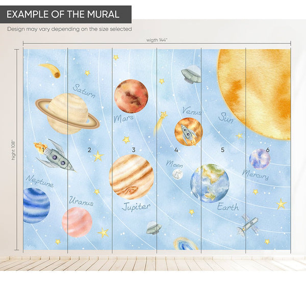 Blue Pink Solar System Wall Mural WM080 - CostaCover - Peel and stick Removable Wallpaper - abstract wallpaper - accent wallpaper - adhesive wallpaper