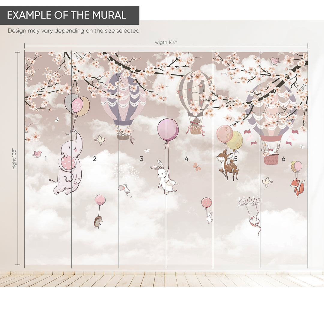Cute Animals & Sakura Wall Mural CCM155