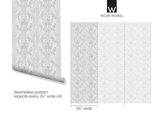 Gray Rococo Wallpaper W102 - CostaCover - Peel and stick Removable Wallpaper - abstract wall art - abstract wallpaper - accent wallpaper