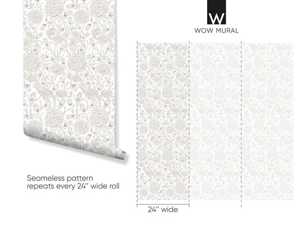 Beige Wild Tulip by Morris Wallpaper W110 - CostaCover - Peel and stick Removable Wallpaper - abstract floral - abstract wallpaper - accent wallpaper