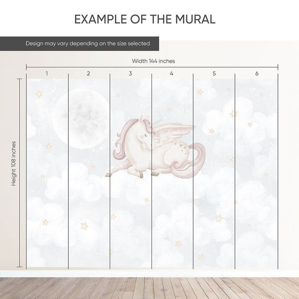 Dreaming Unicorn & Moon Wall Mural AM145 - CostaCover-Peel and stick Removable Wallpaper-accent wallpaper-adhesive wallpaper-baby bedroom