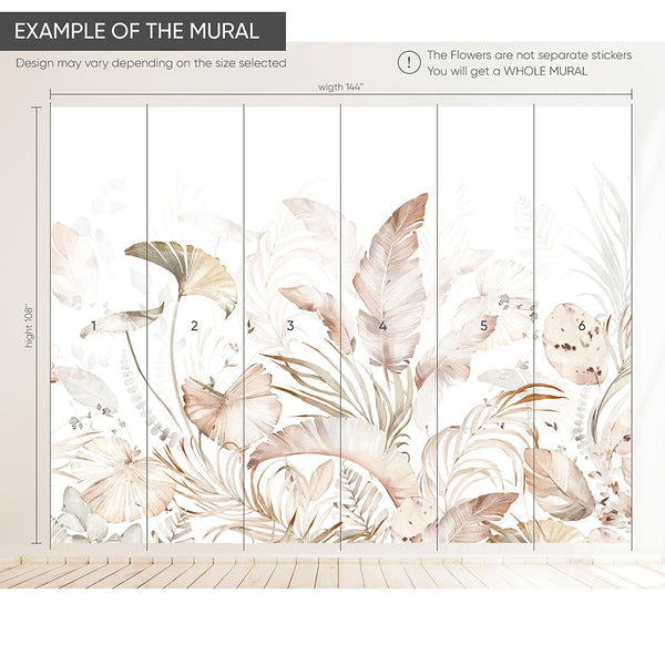 Tropical Pastel Palm Leaves Wall Mural WM017 - CostaCover - Peel and stick Removable Wallpaper - baby bedroom - bedroom interior - bedroom wallpaper