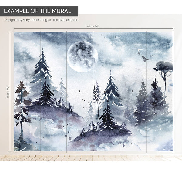 Forest & Sky Moon Wall Mural WM029 - CostaCover - Peel and stick Removable Wallpaper - Abstract - abstract wall art - abstract wallpaper