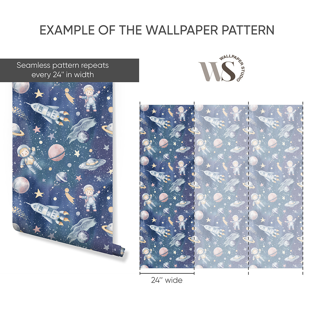 Dark Blue Astronauts & Planets Wallpaper S119