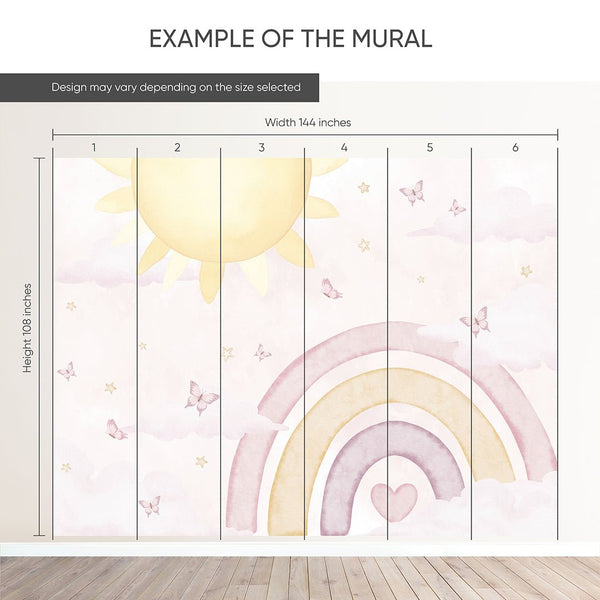 Pink Rainbow & Sun Wall Mural AM144 - CostaCover-Peel and stick Removable Wallpaper-accent wallpaper-adhesive wallpaper-baby bedroom