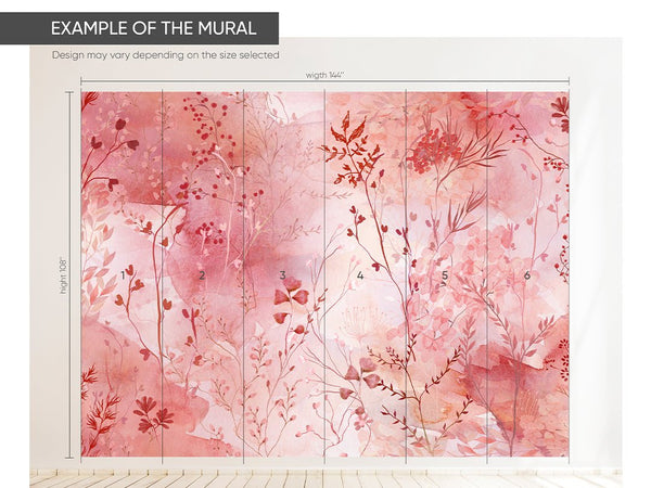 Red Pink Floral Wall Mural CCM148 - CostaCover - Peel and stick Removable Wallpaper - Abstract - abstract floral - abstract wallpaper